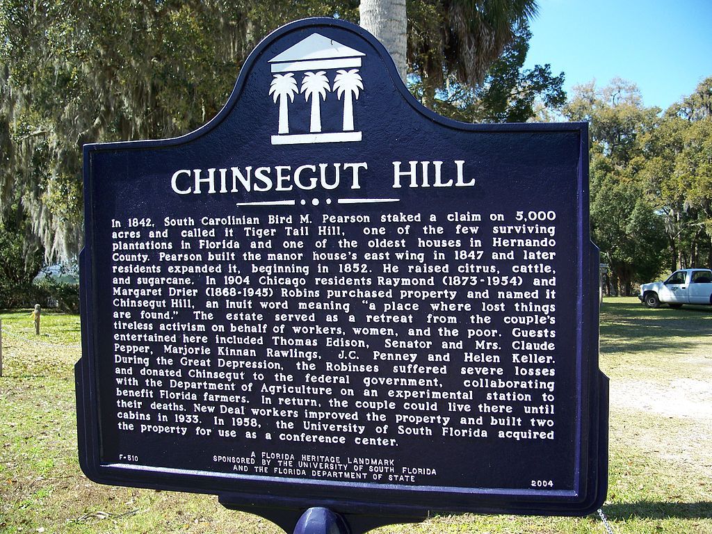 History marker of Chinsegut Hill Historic Site