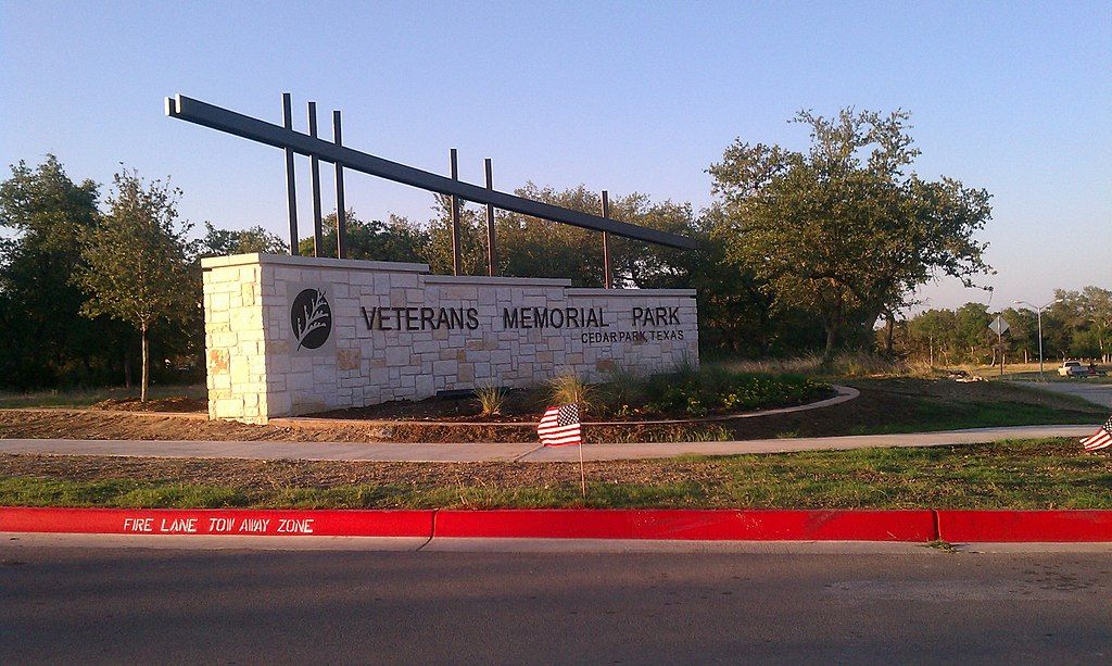 View of Veteran's Memorial Park in Cedar Park, Texas