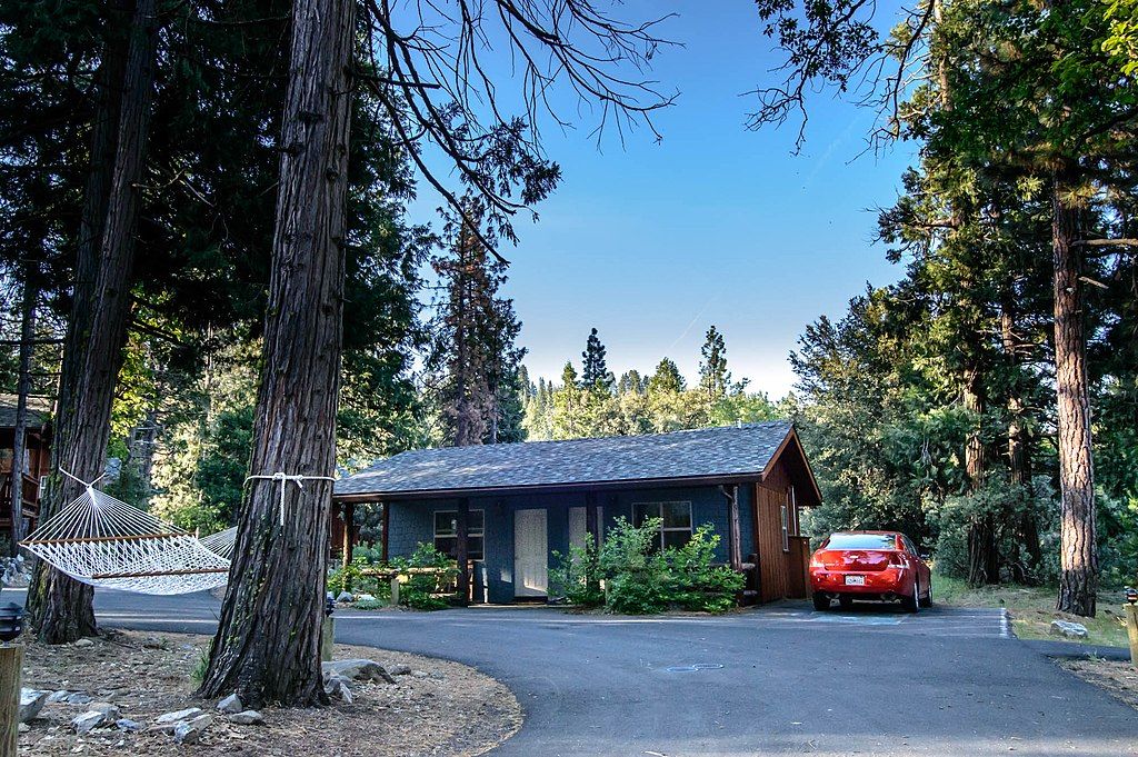 One of the cabins inside the Evergreen Lodge.