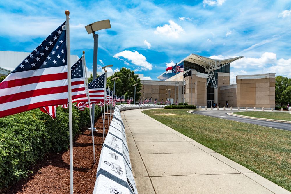 USA flags outside the Airborne and Special Operations Museum