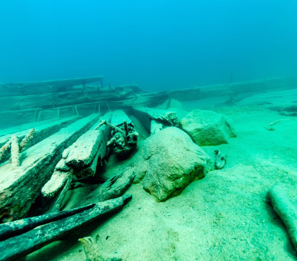 Broken wood planks and logs in Alger Underwater Preserve