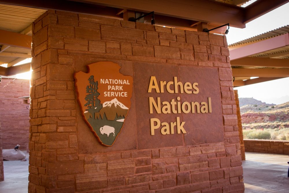 Name sign of Arches National Park Visitor’s Center