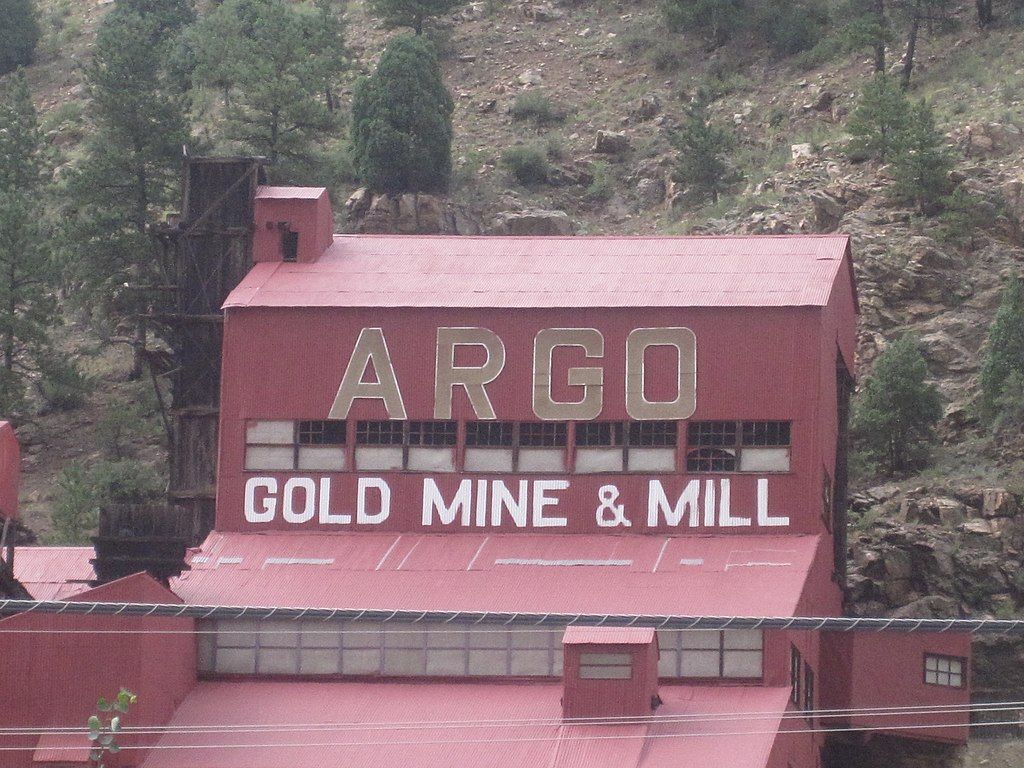 Building sign of Argo Gold Mill and Tunnel