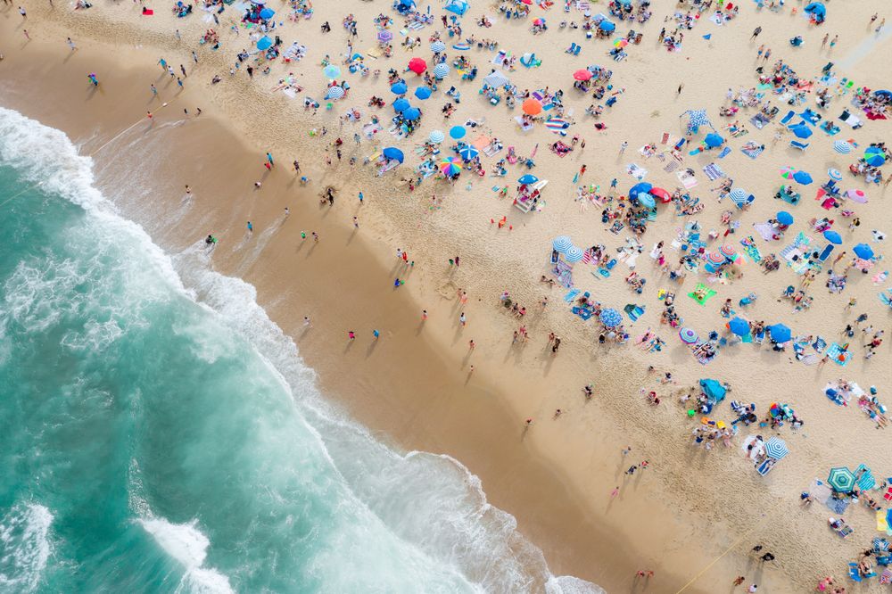 Aerial view of the people at Asbury Park Beach