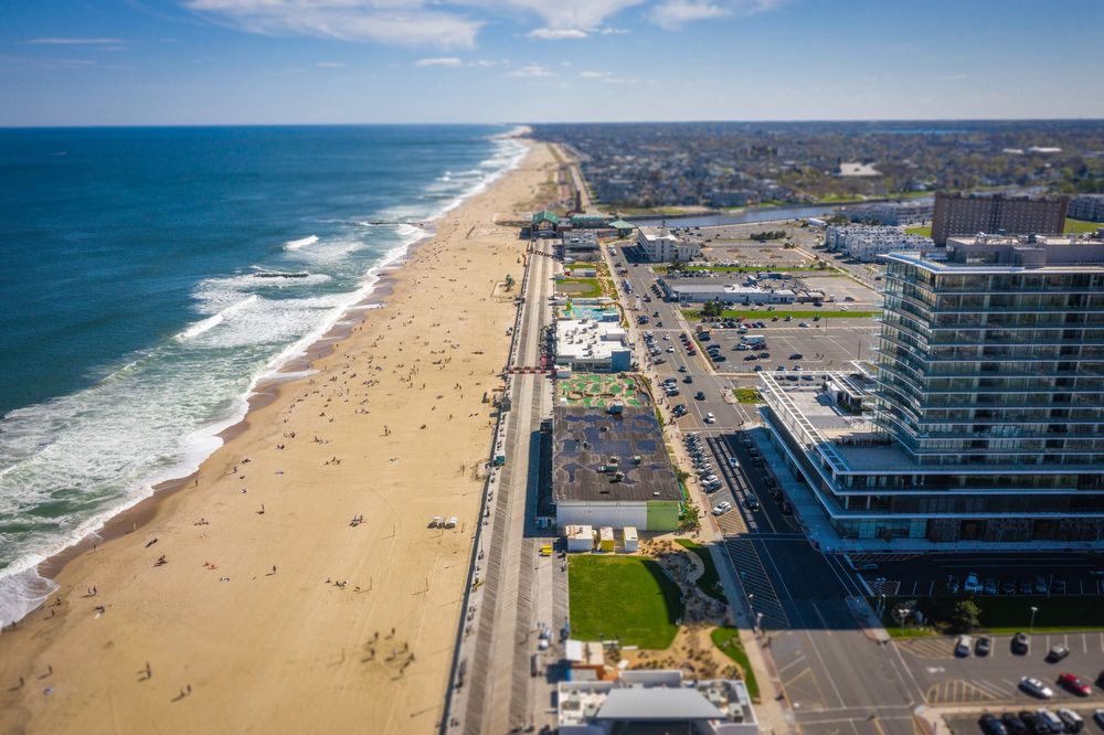 Aerial view of the sunny Asbury Park Beach