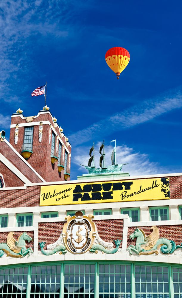 A hot air balloon over Asbury Park Boardwalk