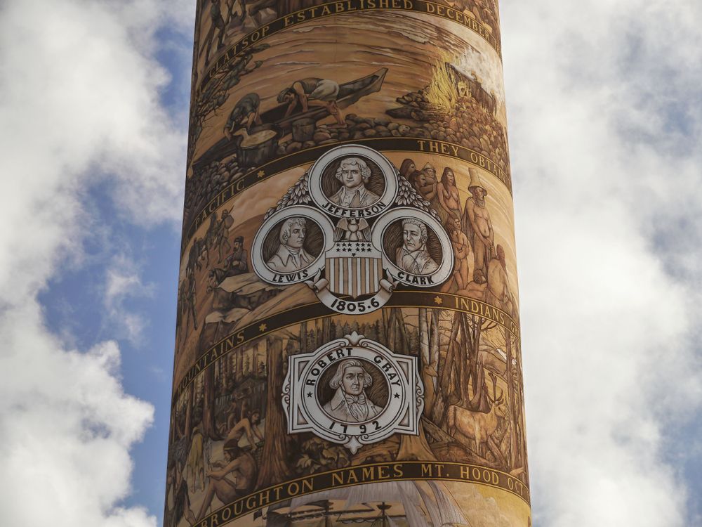 Close view of Astoria Column's painting