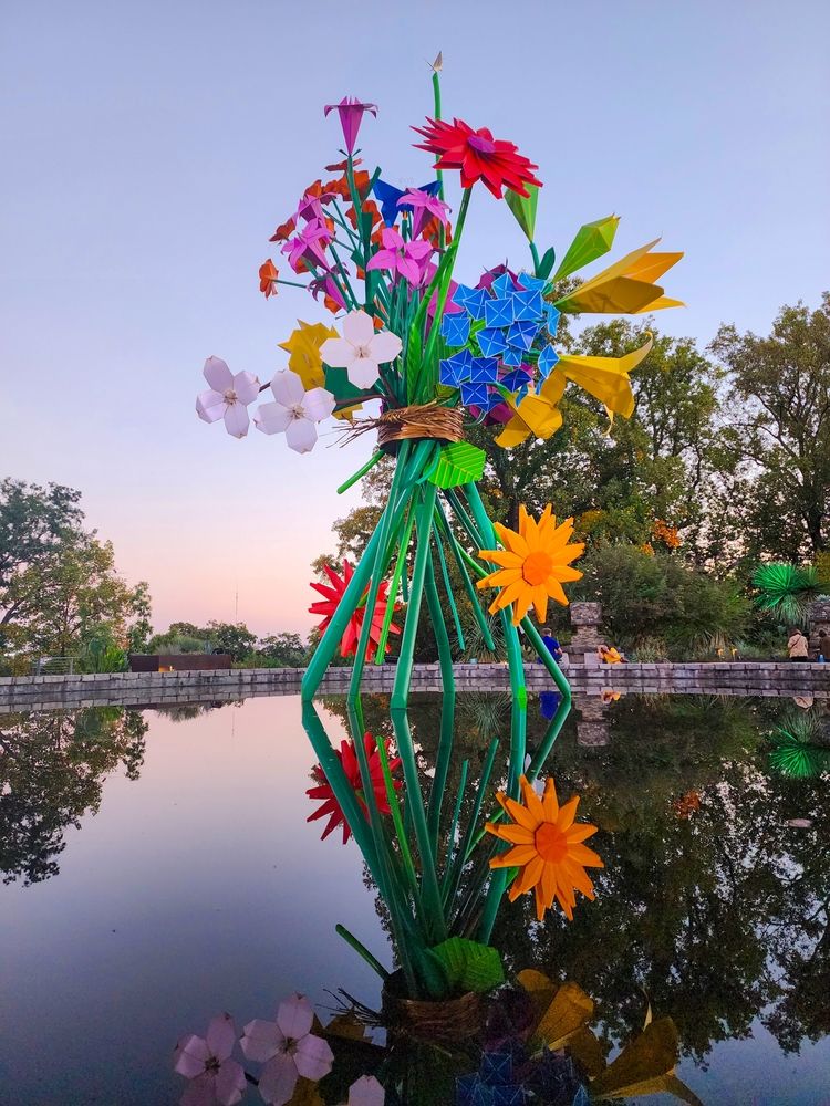 Huge colorful flower sculptures at Atlanta Botanical Garden