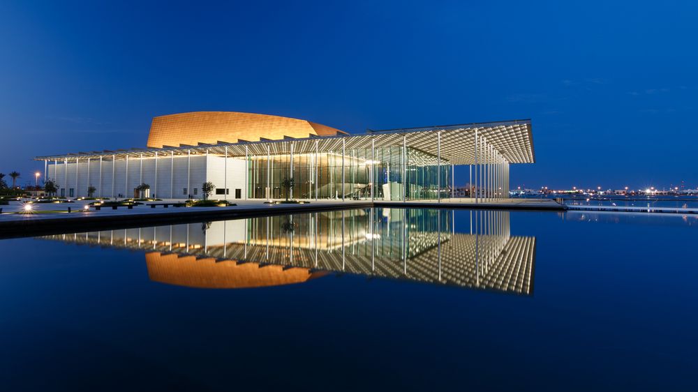 Bahrain National Theater's perfect reflection on the water