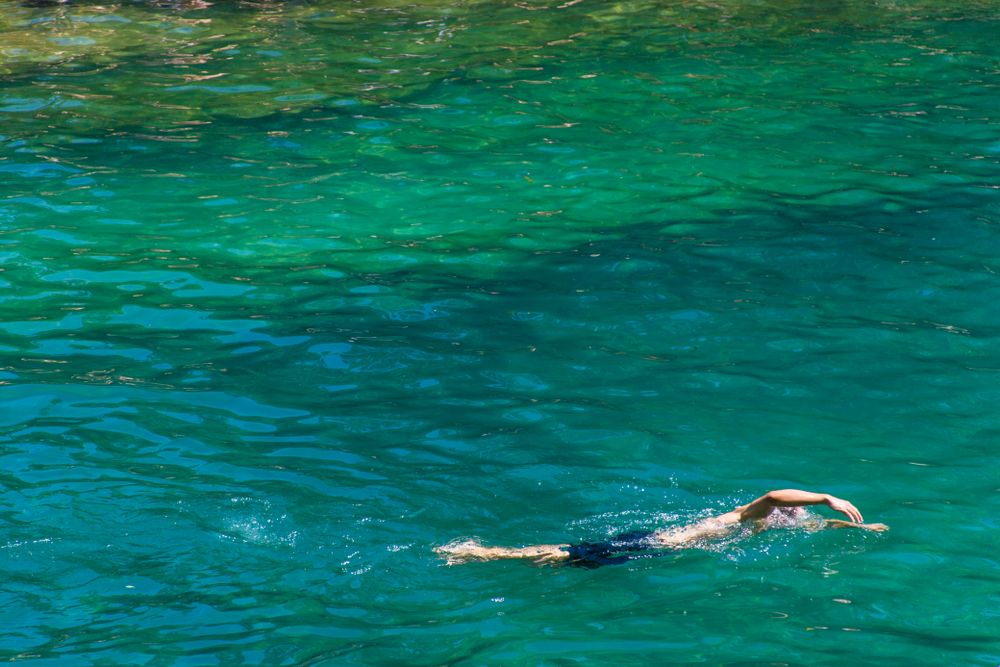 A man swimming in Barton Springs Pool