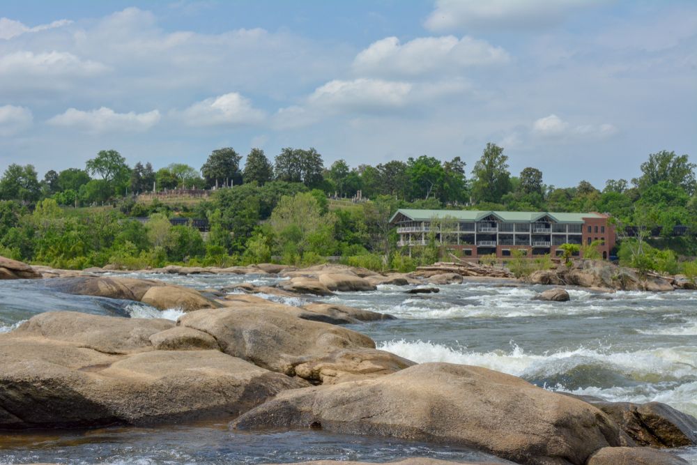 Water from James River gushing through the Belle Isle