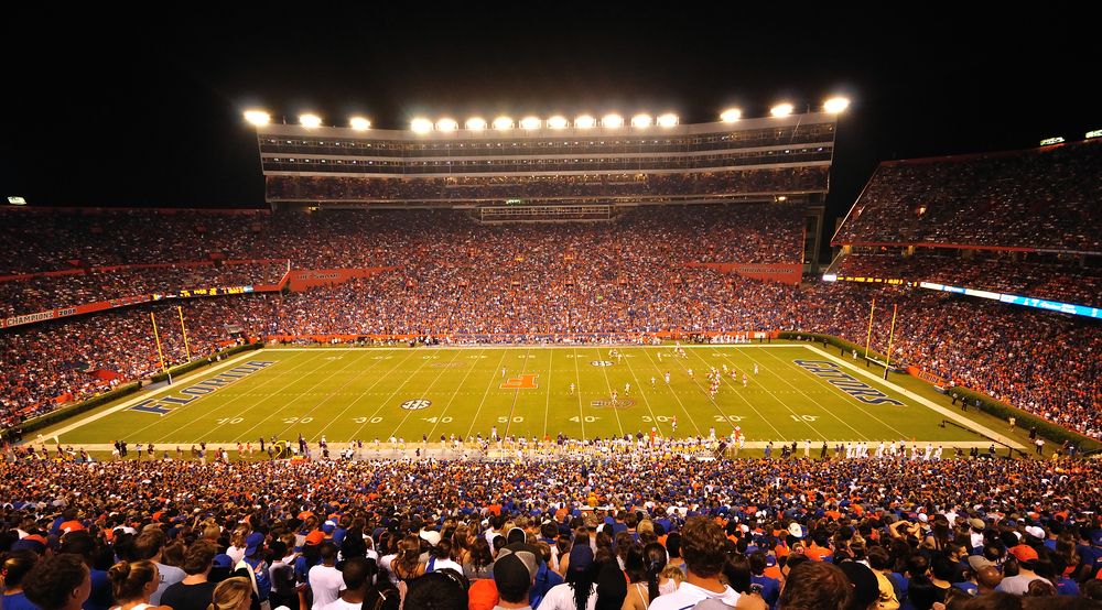 Ben Hill Griffin Stadium packed with people during a football match