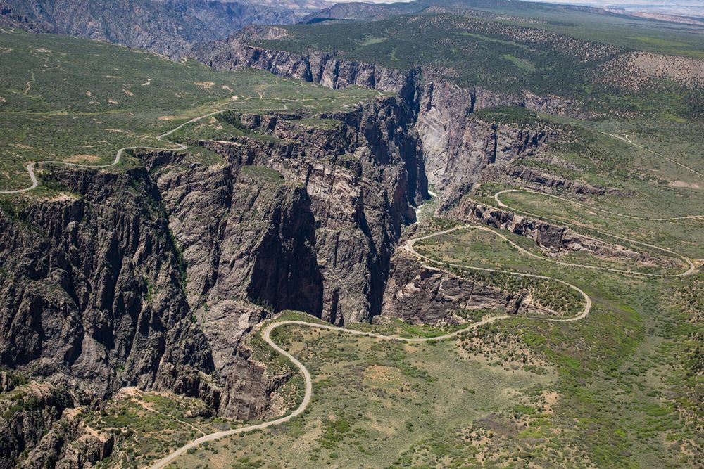 Aerial view of Black Canyon of the Gunnison National Park's rims