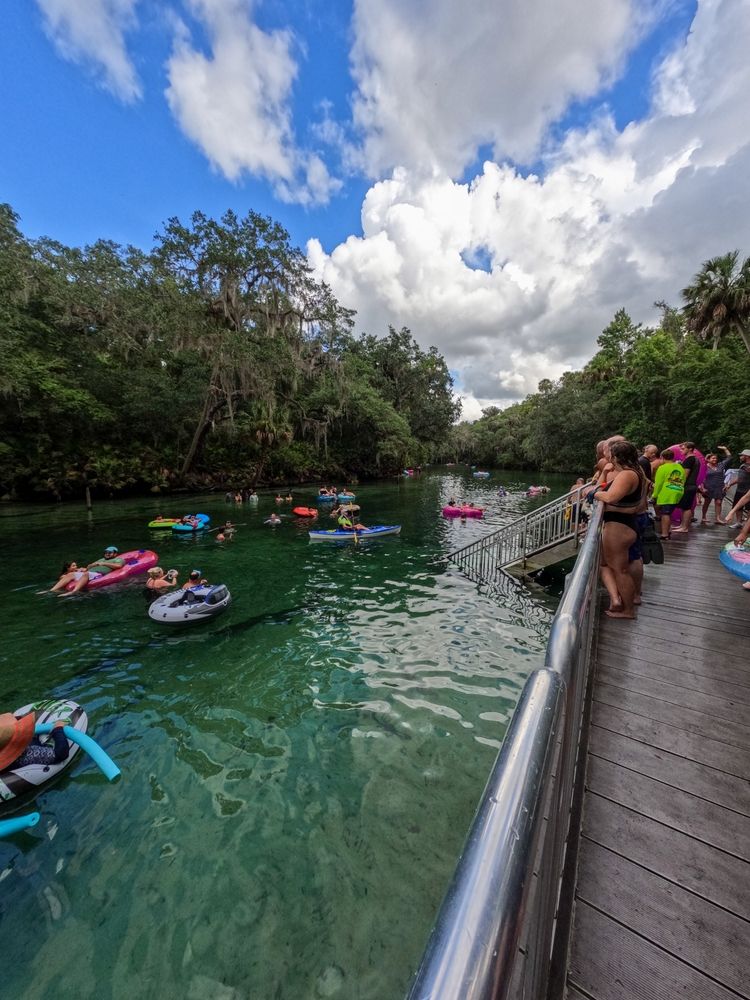 People enjoy floating on the clear water at Blue Spring State Park