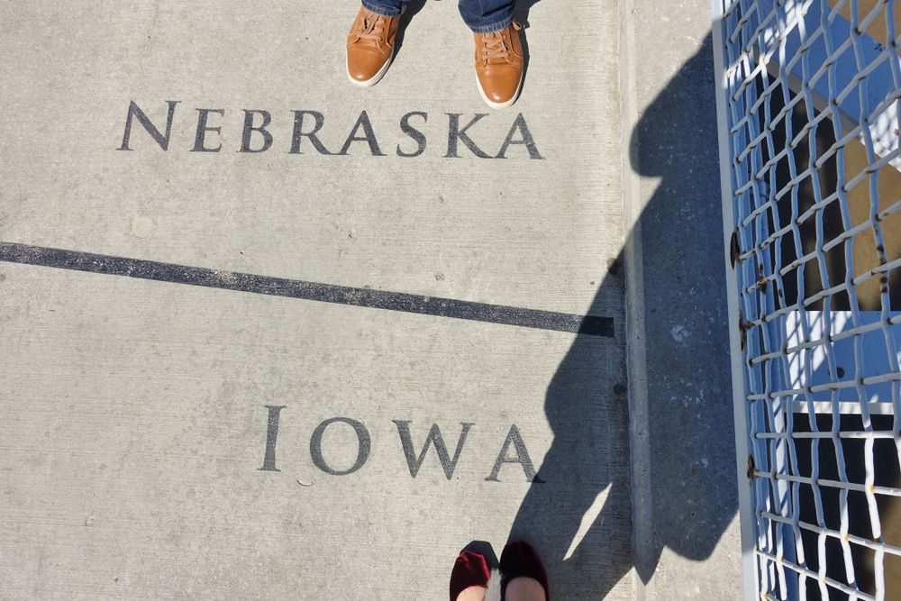 Border between Nebraska and Iowa at Bob Kerrey Pedestrian Bridge