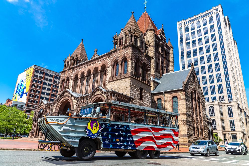 Boston Duck Tour travelling on land
