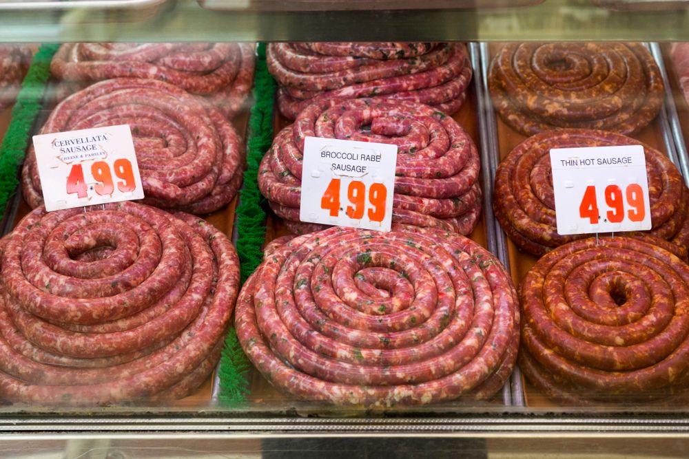 Uncooked sausage for sale in Bronx's Little Italy