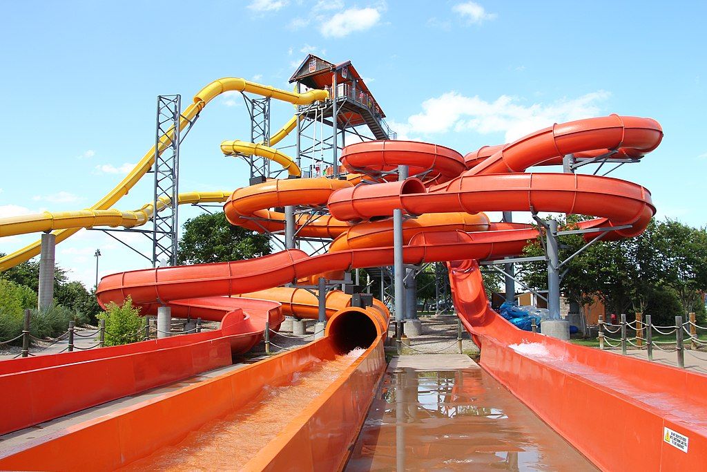 Orange colored slide at Hawaiian Falls mansfield.