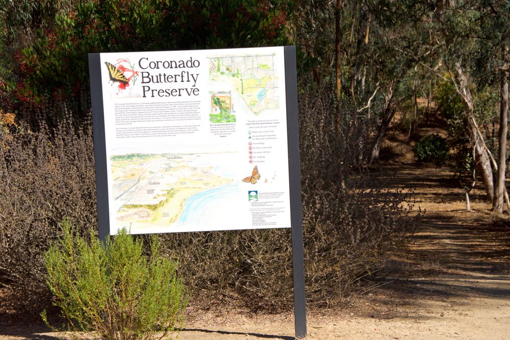 Colorful signpost and map of the Coronado butterfly preserve.