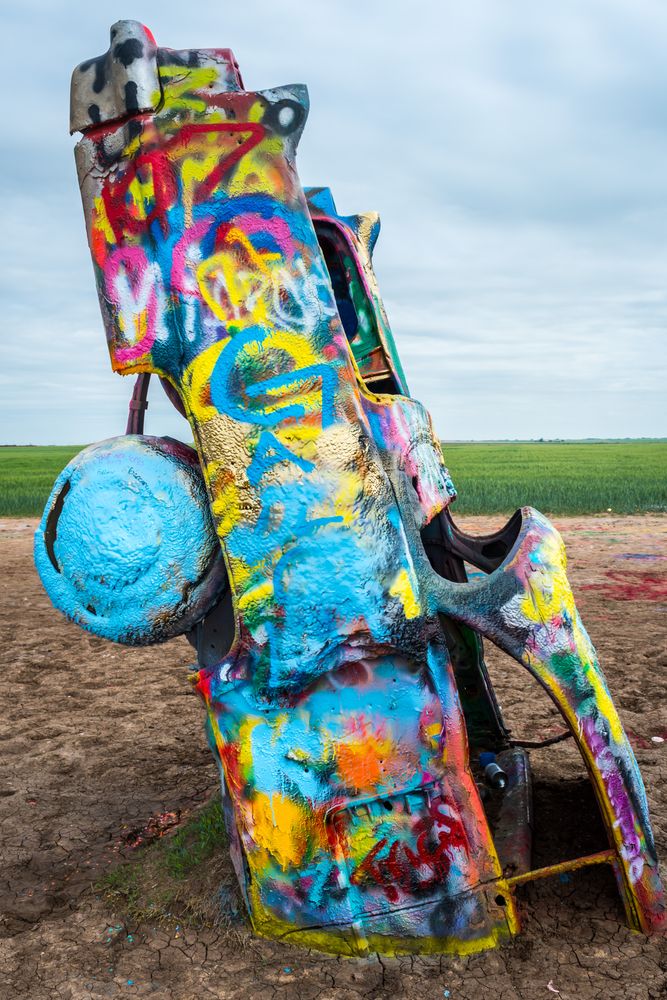 Colorful cadillac at Cadillac Ranch