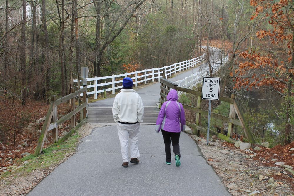 Two people walking along Cape Fear River Trail