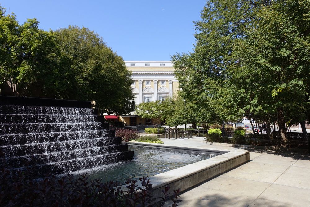 Fountain in front of Carolina Theatres