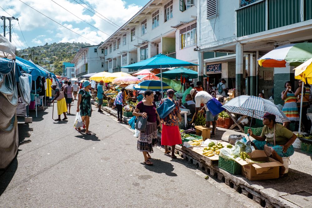 People shopping at Castries Market