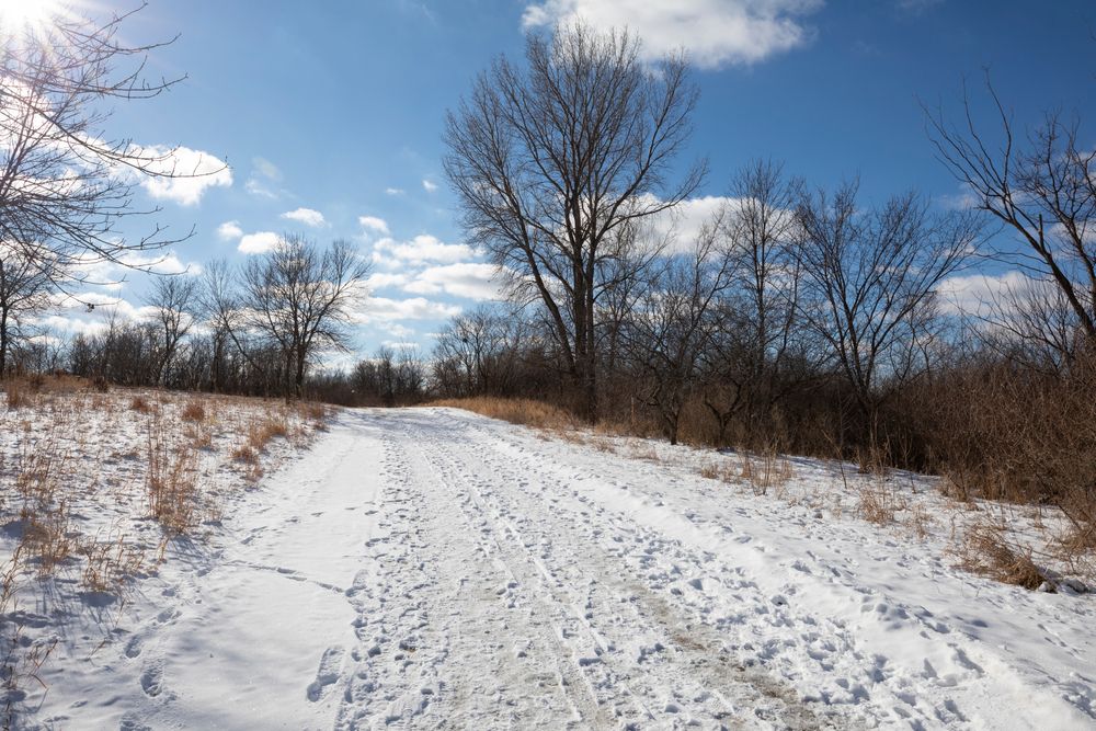 Snow covered trail at Chalco Hills Recreation Area