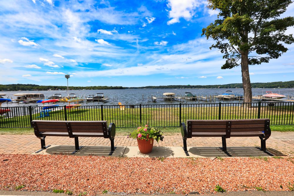 Boats docked at Chautauqua Lake