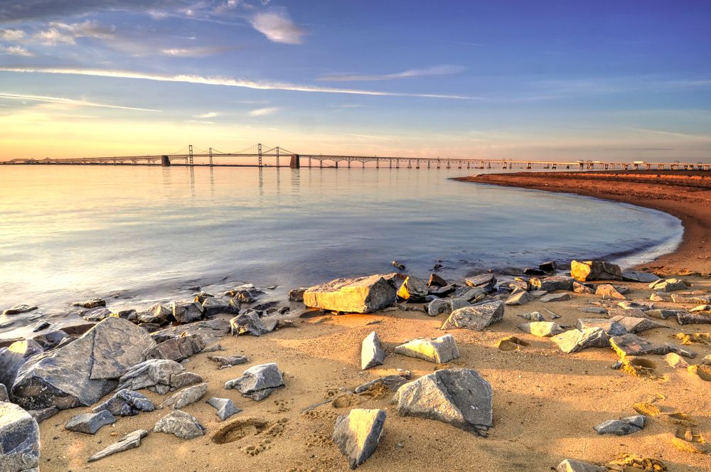 Far view of the Chesapeake Bay Bridge tunnel