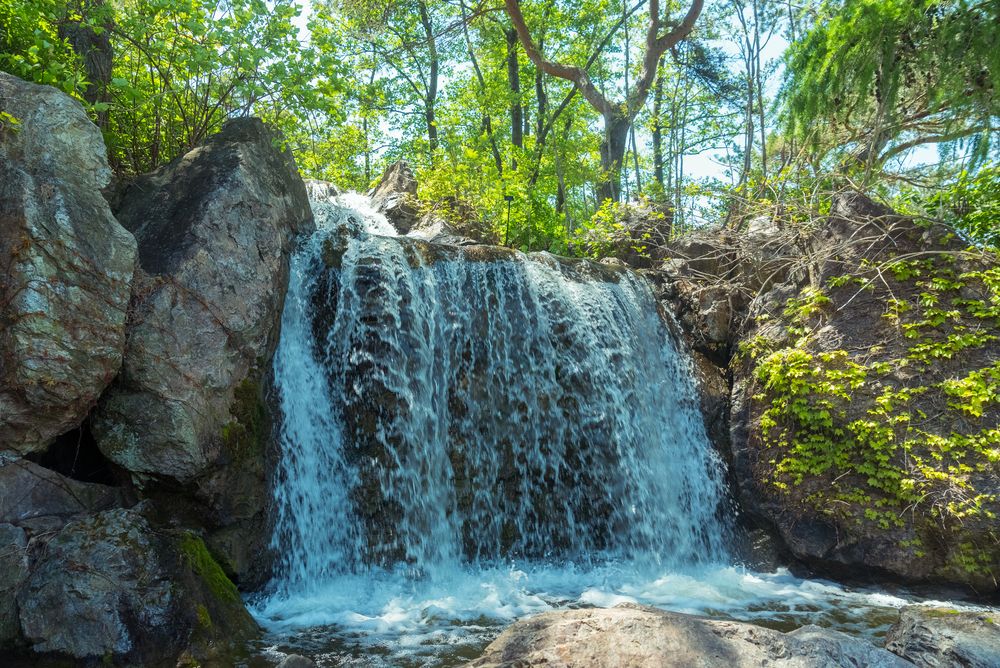 Artificial waterfall at Chicago Botanic Garden