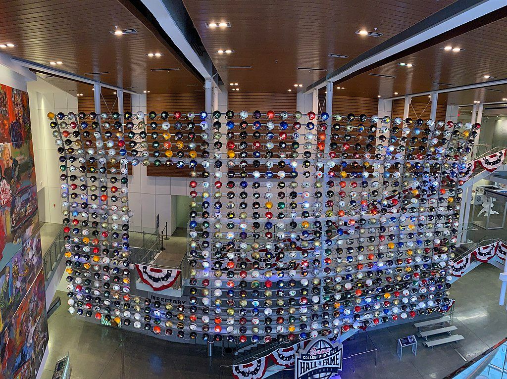 Helmets displayed at Chick-fil-A College Football Hall of Fame