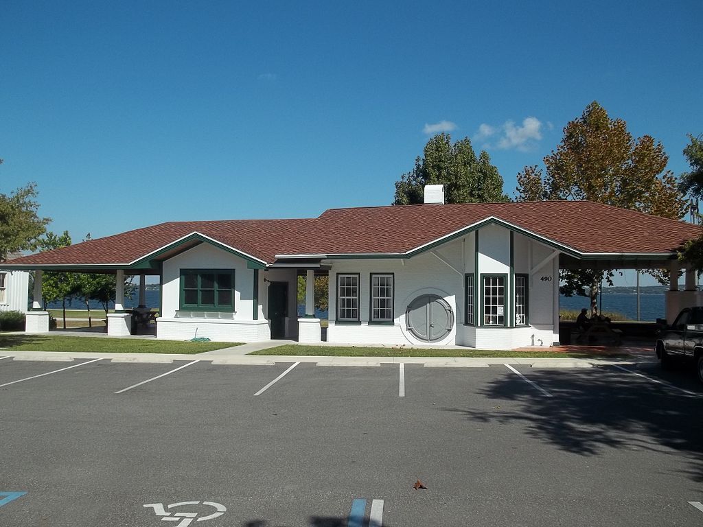 Exterior of an old railroad depot at Clermont Historic Village