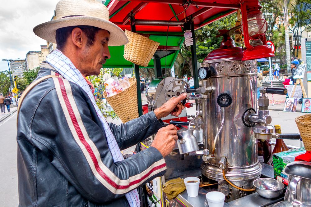 Street vendor selling coffee in Bogota
