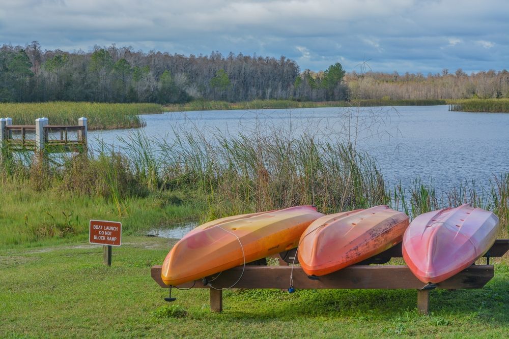 Kayaks docked at Colt Creek State Park