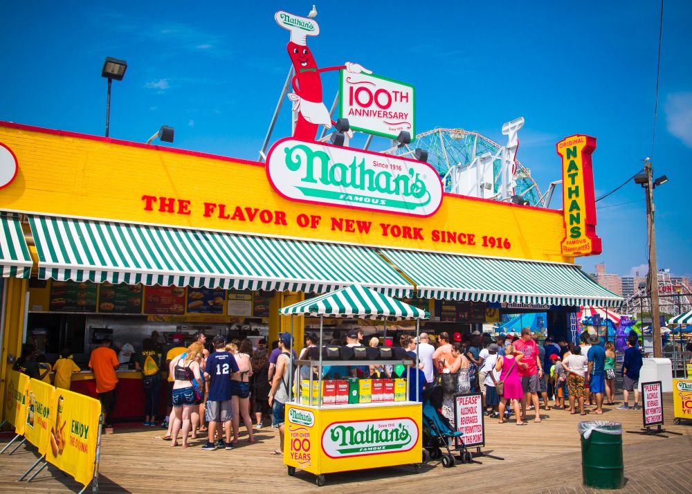 People lined up in front of Nathan's