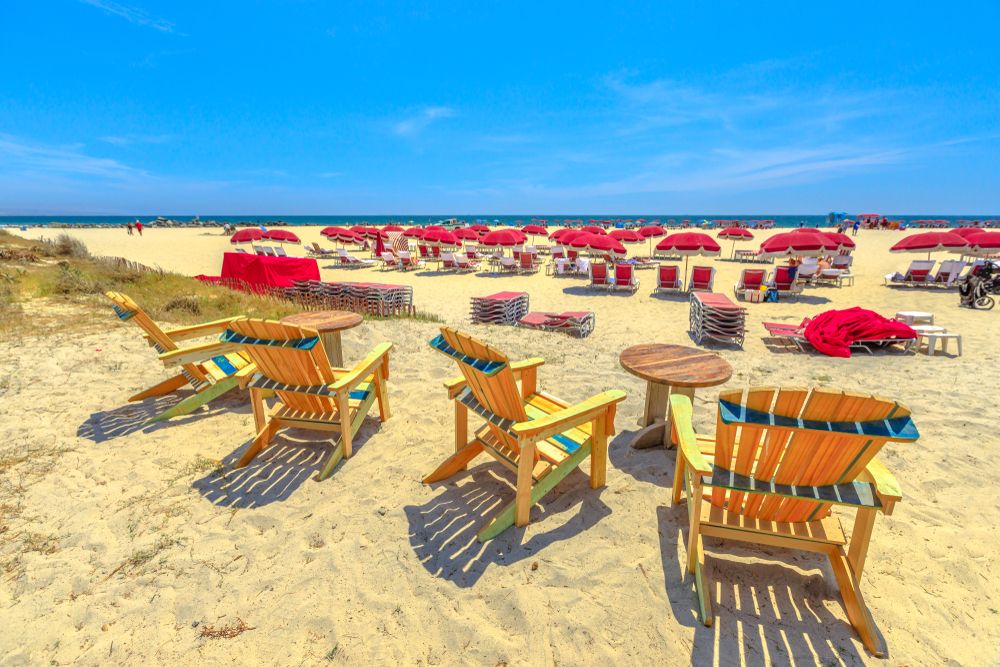 Sunbathing chairs at Coronado Beach