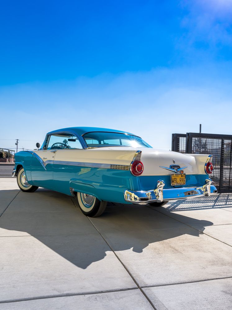 Vintage ford car exhibited at Cucamonga Service Station