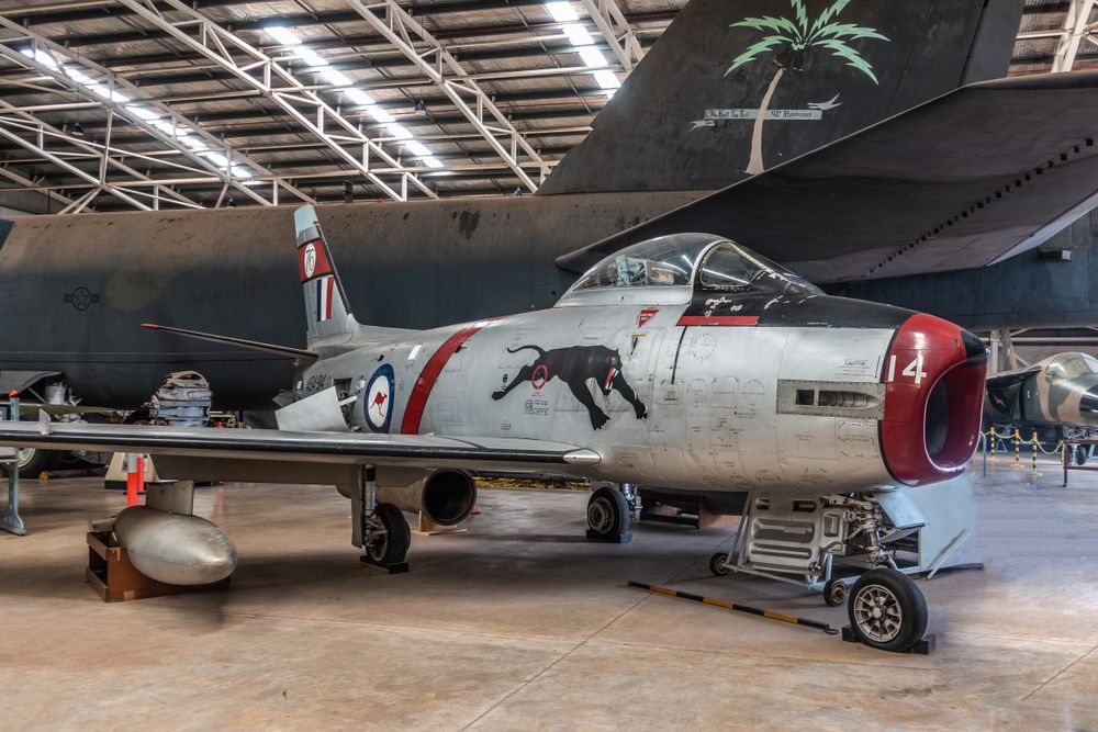 Aircraft with a black panther logo on the sides at Darwin Aviation Museum