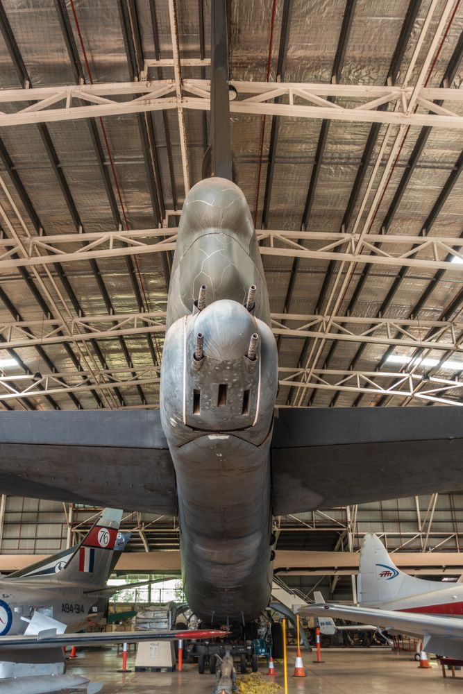 Front view of an old aircraft with fish snout structure at Darwin Aviation Museum
