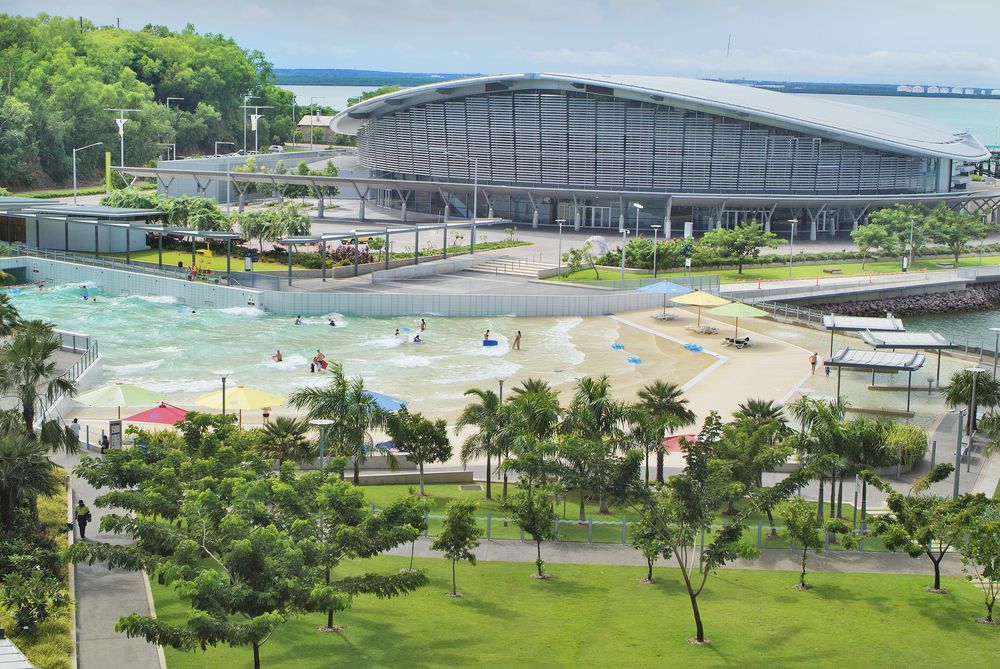 People enjoying at the wave pool at Darwin Waterfront Precinct