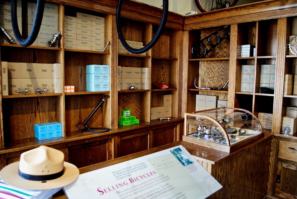 Interior view of the wright cycle company at Dayton Aviation Heritage National Historical Park