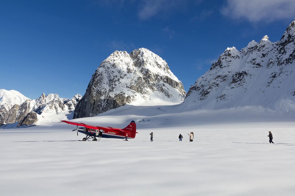 A plane on a glacier at Denali