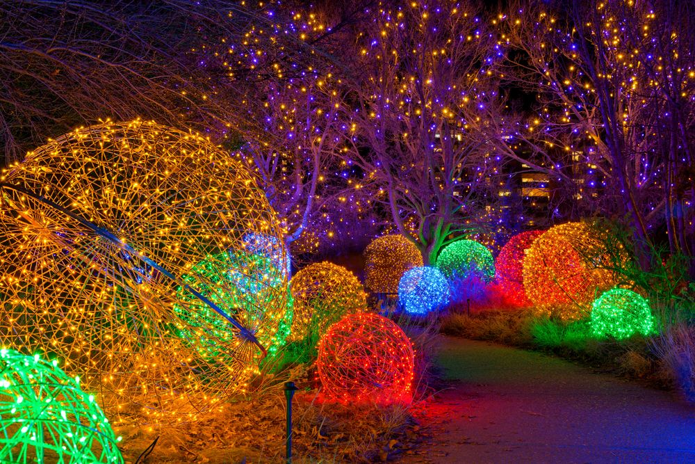 Colorful christmas decorations at Denver Botanic Gardens