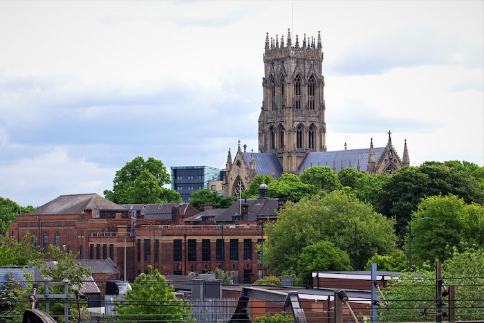Daytime view of the Doncaster Minster grounds