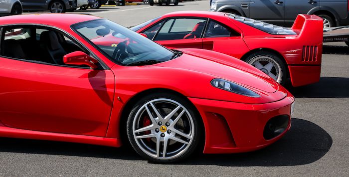Bright red cars at Donington Park