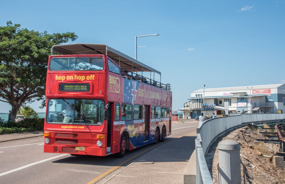 Red Double Decker Tour bus in Darwin