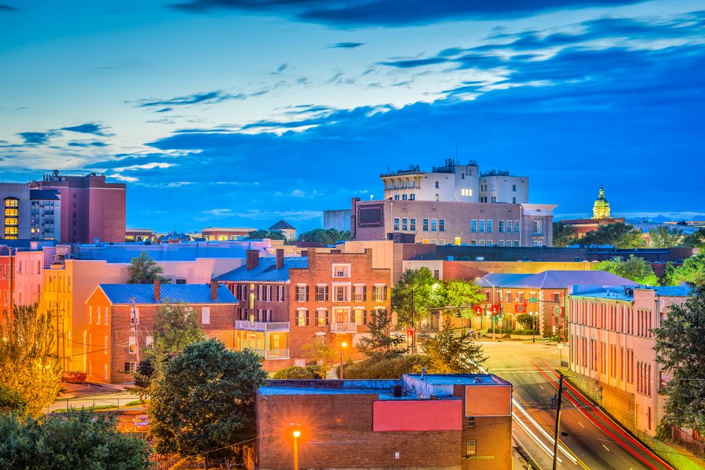 Night view of streets in Downtown Athens