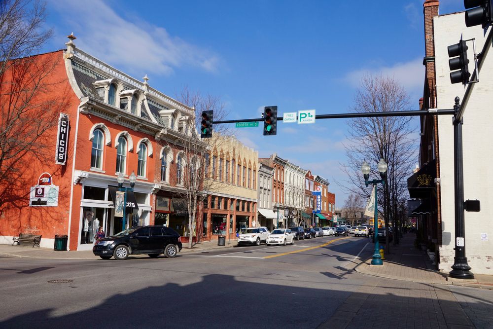Red brick buildings in Downtown Franklin