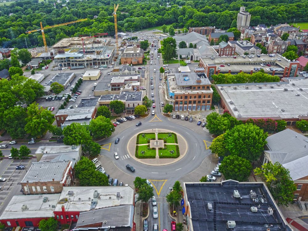 Drone shot of Downtown Franklin